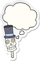 cartoon spooky skull and thought bubble as a printed sticker png