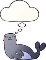 cartoon seal and thought bubble in smooth gradient style png