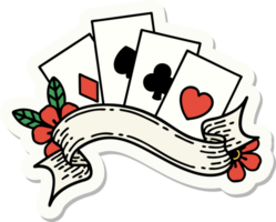 tattoo style sticker of cards and banner png