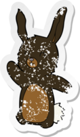 retro distressed sticker of a cartoon happy rabbit png