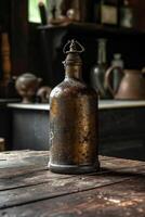 AI generated An empty glass bottle is on the table photo