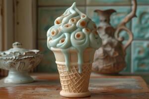 AI generated Creamy ice cream in a cone. 3 d illustration photo