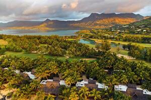 View from the height of the island of Mauritius in the Indian Ocean and the Le Morne Peninsula photo