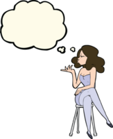 cartoon woman sitting on bar stool with thought bubble png