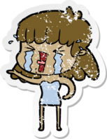 distressed sticker of a cartoon woman in tears png