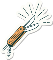 sticker of tattoo style folding knife png