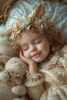 AI generated Sleeping sweet little girl who looks like an angel photo