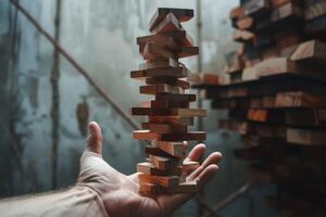 AI generated A wooden board game for balance . People play a game of chance in which balance and self-control are important photo