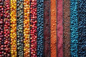 AI generated Multicolored Background of assorted berries. Color texture photo