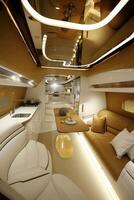 AI generated Luxurious interior inside the motorhome. The concept of a comfortable journey photo