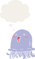 cartoon jellyfish with thought bubble in retro style png