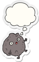 cartoon rock falling with thought bubble as a printed sticker png