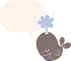 dessin animé jaillissant baleine avec discours bulle dans rétro style png