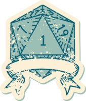 Retro Tattoo Style natural one d20 dice roll png