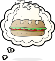 main tiré pensée bulle dessin animé énorme sandwich png