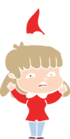 hand drawn flat color illustration of a worried woman wearing santa hat png