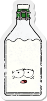 pegatina angustiada de una vieja botella de leche de dibujos animados png