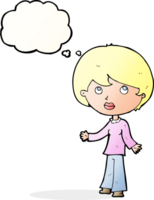 cartoon woman thinking with thought bubble png