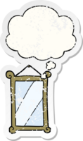 cartoon mirror with thought bubble as a distressed worn sticker png