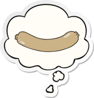 cartoon sausage with thought bubble as a printed sticker png