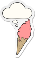 cartoon ice cream with thought bubble as a printed sticker png