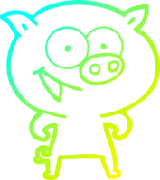 cold gradient line drawing of a cheerful pig cartoon png