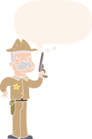 cartoon sheriff with speech bubble in retro style png