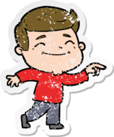 distressed sticker of a happy cartoon man png