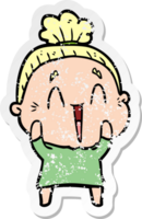 distressed sticker of a cartoon happy old lady png