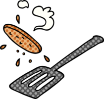 hand drawn cartoon doodle of a burger being flipped png