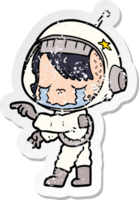 pegatina angustiada de una niña astronauta llorando de dibujos animados png