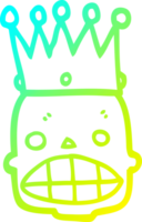 cold gradient line drawing of a cartoon spooky skull face with crown png