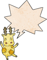 carino cartone animato giraffa con discorso bolla nel retrò struttura stile png