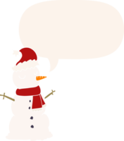 dibujos animados monigote de nieve con habla burbuja en retro estilo png