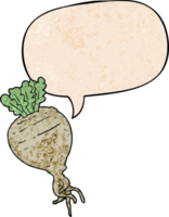 dibujos animados raíz vegetal con habla burbuja en retro textura estilo png