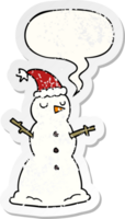 dessin animé bonhomme de neige avec discours bulle affligé affligé vieux autocollant png