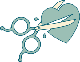 image emblématique de style tatouage de ciseaux coupant un coeur png