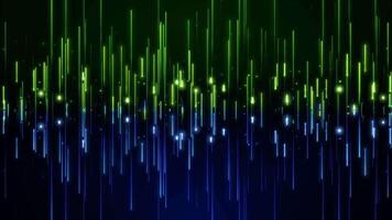 Abstract digital background with glowing neon particles flying up and down. movement of a stream of glowing bright lines of particles. Seamless loop abstract background video