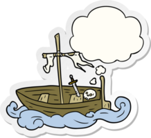 cartoon old boat with thought bubble as a printed sticker png