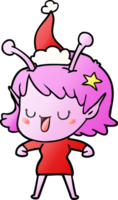 content extraterrestre fille main tiré pente dessin animé de une portant Père Noël chapeau png