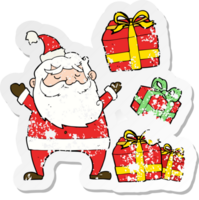 retro distressed sticker of a cartoon santa claus png