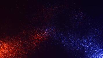 Abstract colorful background with flying blue and orange particles. seamless loop video