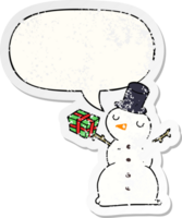 dessin animé bonhomme de neige avec discours bulle affligé affligé vieux autocollant png