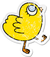 distressed sticker of a quirky hand drawn cartoon yellow bird png