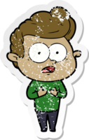 distressed sticker of a cartoon staring man png