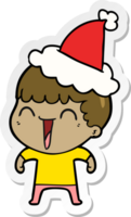 mano disegnato etichetta cartone animato di un' contento uomo indossare Santa cappello png