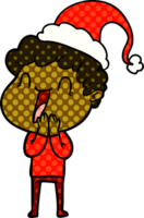 hand drawn comic book style illustration of a happy man wearing santa hat png