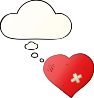 cartoon love heart with sticking plaster with thought bubble in smooth gradient style png