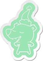 quirky cartoon  sticker of a bear wearing santa hat png