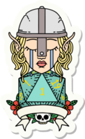 sticker of a crying elf fighter character face with natural one D20 roll png